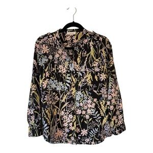 Calvin Klein Women’s Button Front Blouse Black Pastel Garden Floral - Size Small